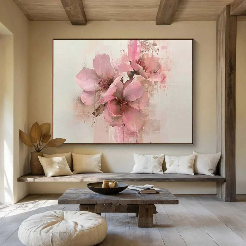 Days Handmade Botanical White Romantic Abstract Canvas Artwork QRO36